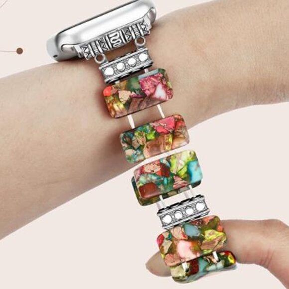 NEW Colorful Beaded Stone Apple Watch Band - Picture 2 of 5